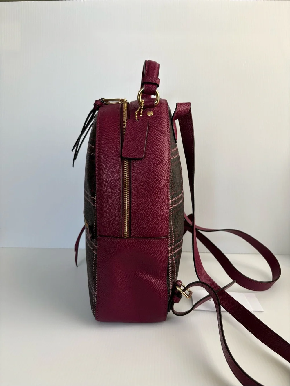 Coach Jordyn Backpack  Signature Plaid Brown/Fuchsia MFSRP $428 NWT
